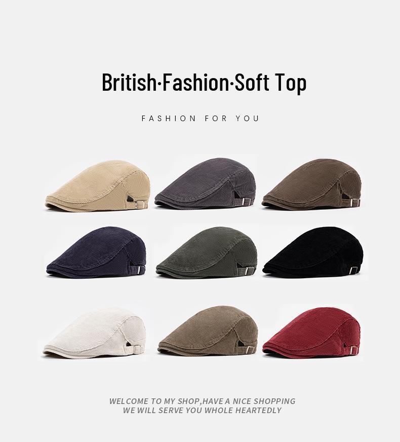 Men's Corduroy Cotton Newsboy Cap - Soft Brim Autumn Beret, Large Size, British Style Pageboy Hat