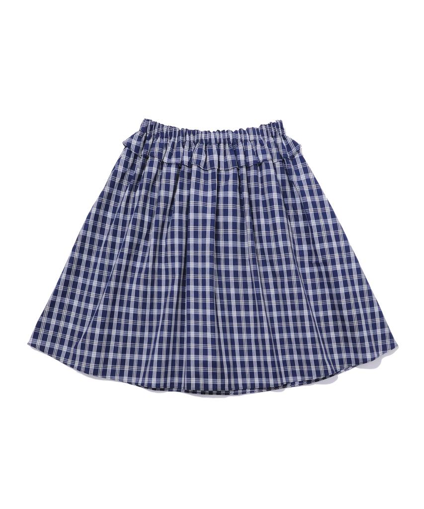 Wondeobijiteo Check Flare Midi Skirt [Navy]