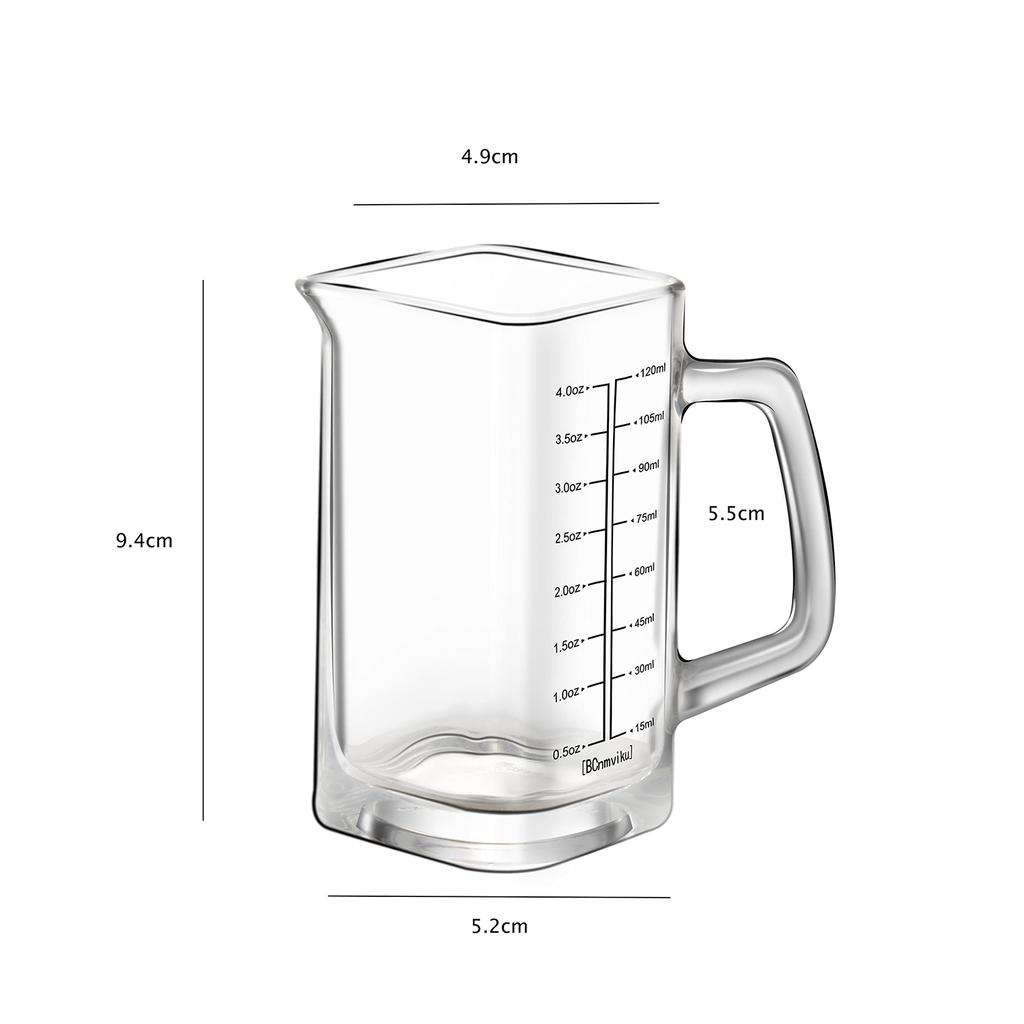 Square Measuring Cup Shot Glasses - 4oz with Glass Handle, V-Shaped Spout. Ideal for Espresso, Liquid Separation