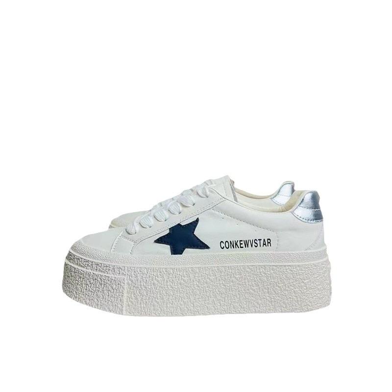 2025 new thick-soled star little white shoes women's Korean version casual versatile sports shoes inner height-increasing lace-up biscuit shoes