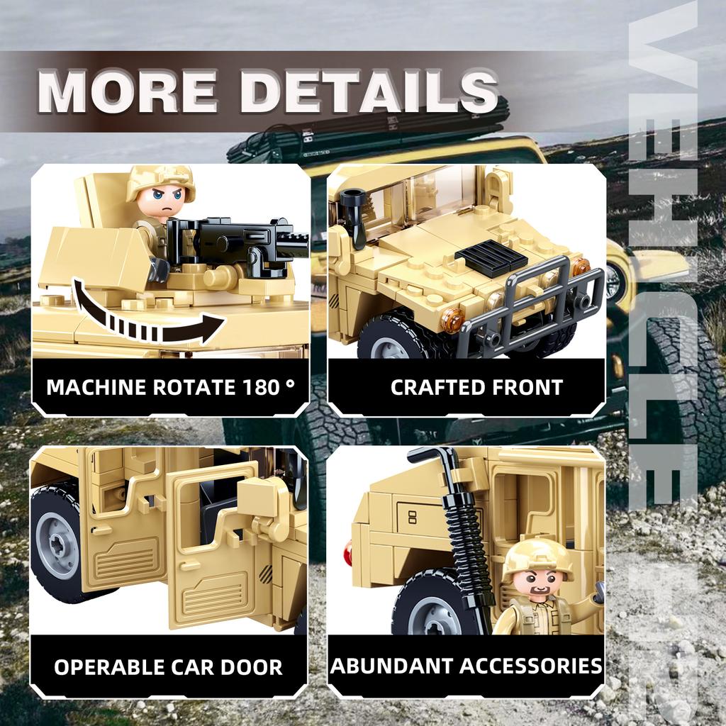 Ungiftig 265 Teile Zweiter Weltkrieg Militär Swat H2 Sturmfahrzeug Auto Bausteine Armee Soldat Rüstung Auto Modell Bausteine DIY Spielzeug Geschenke Für Kinder Kinder