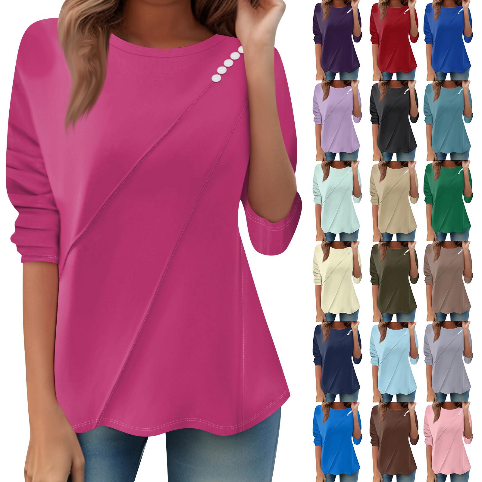

Women s Loose Casual Long Sleeve Top Round Neck Button Pull Stripe T Shirt XL