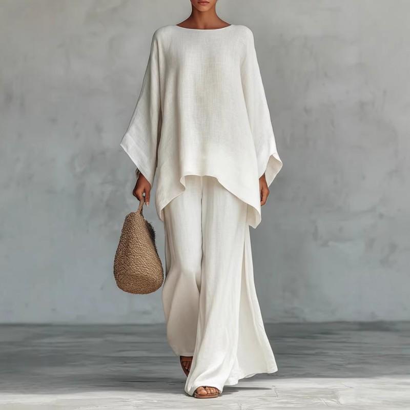 

Women s Fashion Set Loose Batsleeves Wide-leg Pants M білий