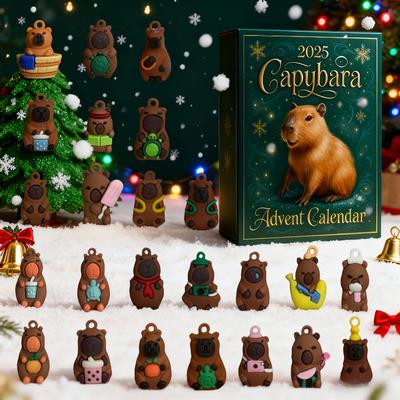 [Collectible Figures] 24 Cute 3D Capybara Christmas Countdown Calendar 2025 – Holiday & Halloween Gift for Animal Lovers