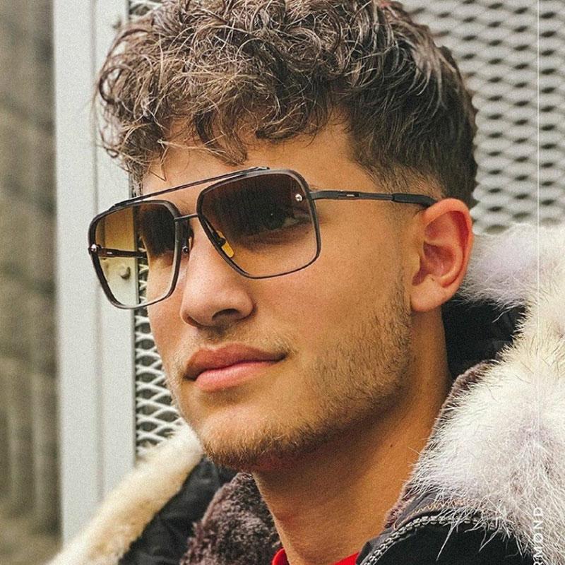 Luxury Brand Pilot Sunglasses Men Gradient Driving Sun Glasses Vintage Square Punk Eyewear Summer Fashion