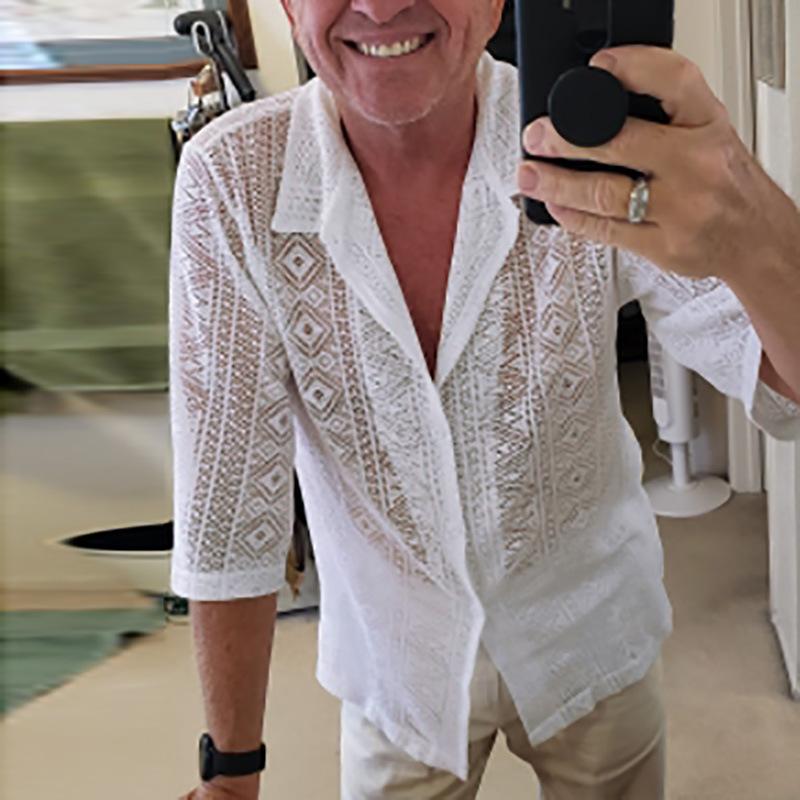 Мужская летняя новая однотонная рубашка — фото 4