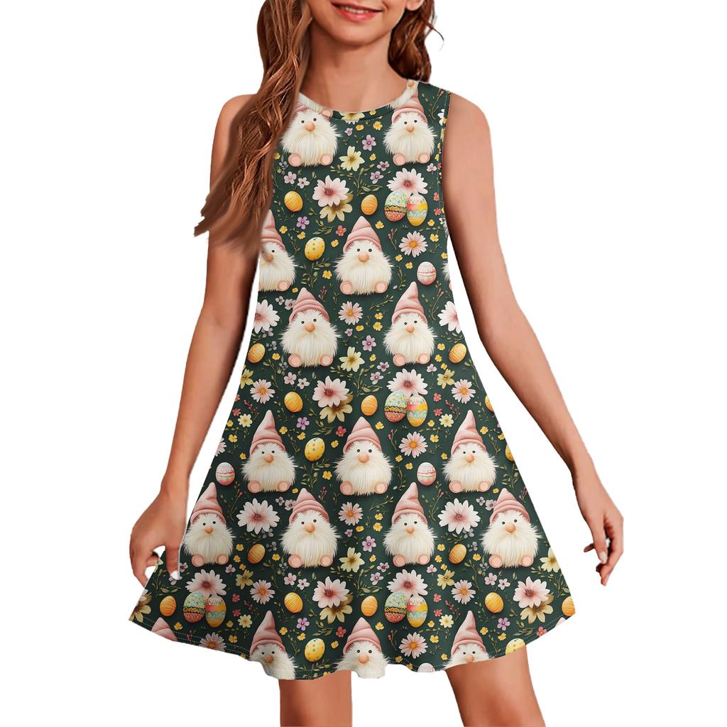 Girl Summer Dress Sleeveless Printed Color Casual Dress