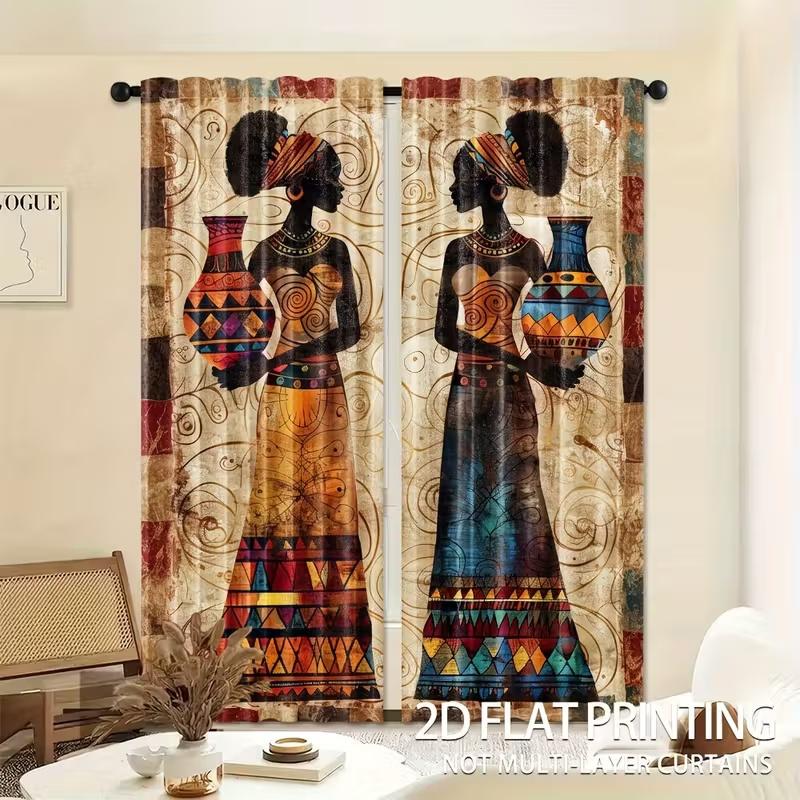 2 Pcs Retro Beauty Print Curtains,suitable for Bedroom,living Room Kitchen Decoration,home Decoration,window Decoration
