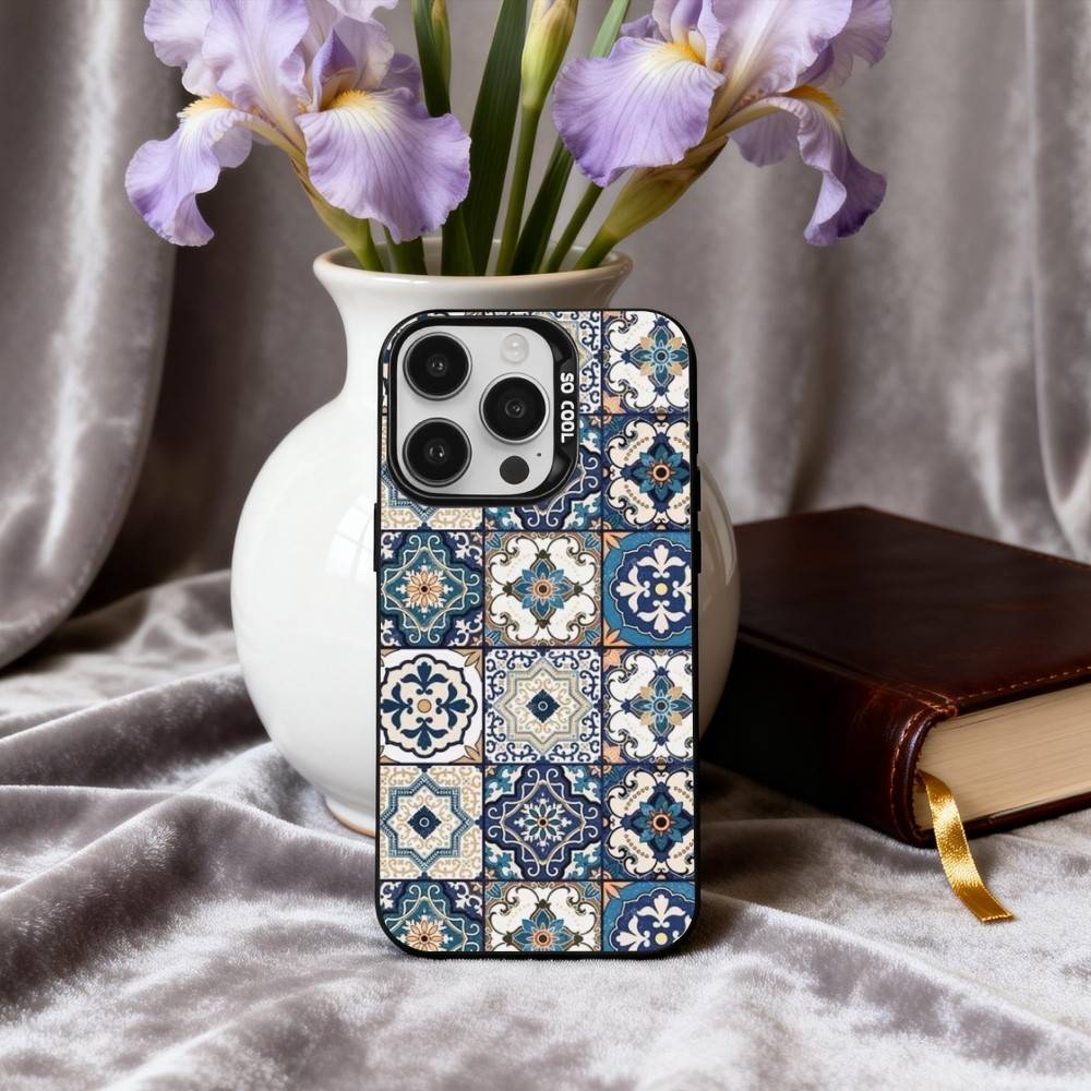 T-Tile M-Moroccan Cool Art Phone Case For iPhone17,16,15,14,13,12,11 Plus,Pro Max Black Candy silver phone case