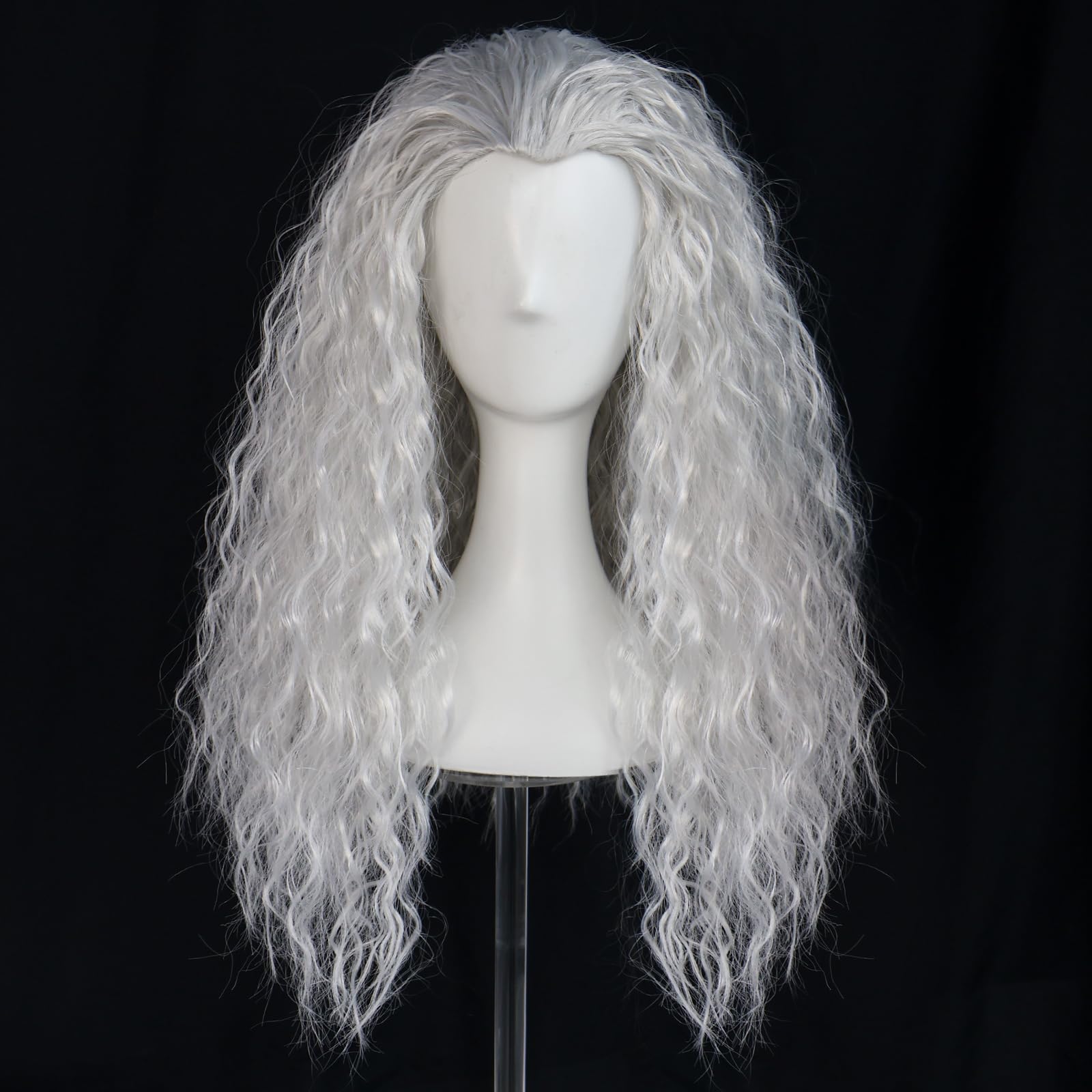 

Серебристо-белый пушистый кудрявый длинный волнистый синтетический парик | парик для ролевой игры в ретро-ведьму | парик с кукурузной завивкой
