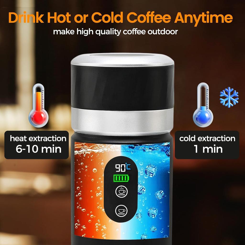 Portable Outin espresso machine coffee machine, 3-in-1 travel coffee maker, electric heater, rechargeable 12V coffee maker
