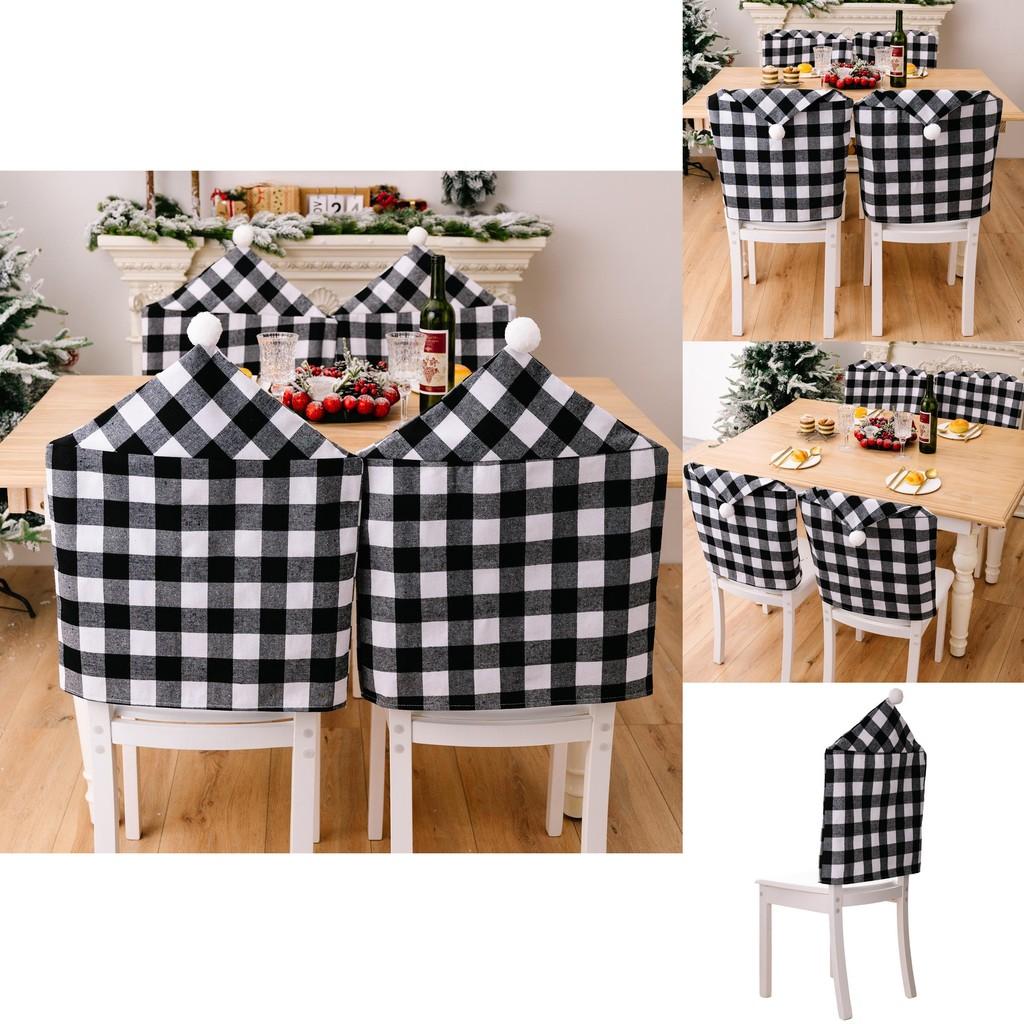 And Cozy Black White Checkered Christmas Chair Slipcover With Stylish Pom Poms For Holiday Atmosphere
