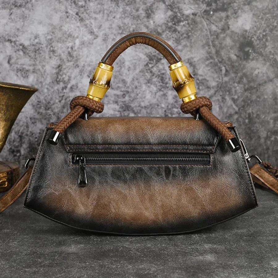 Vintage Embossed Leather Handbags for Women Designer Crossbody Shoulder Bag with Top Handle Chinese Style Handmade Purse 2025