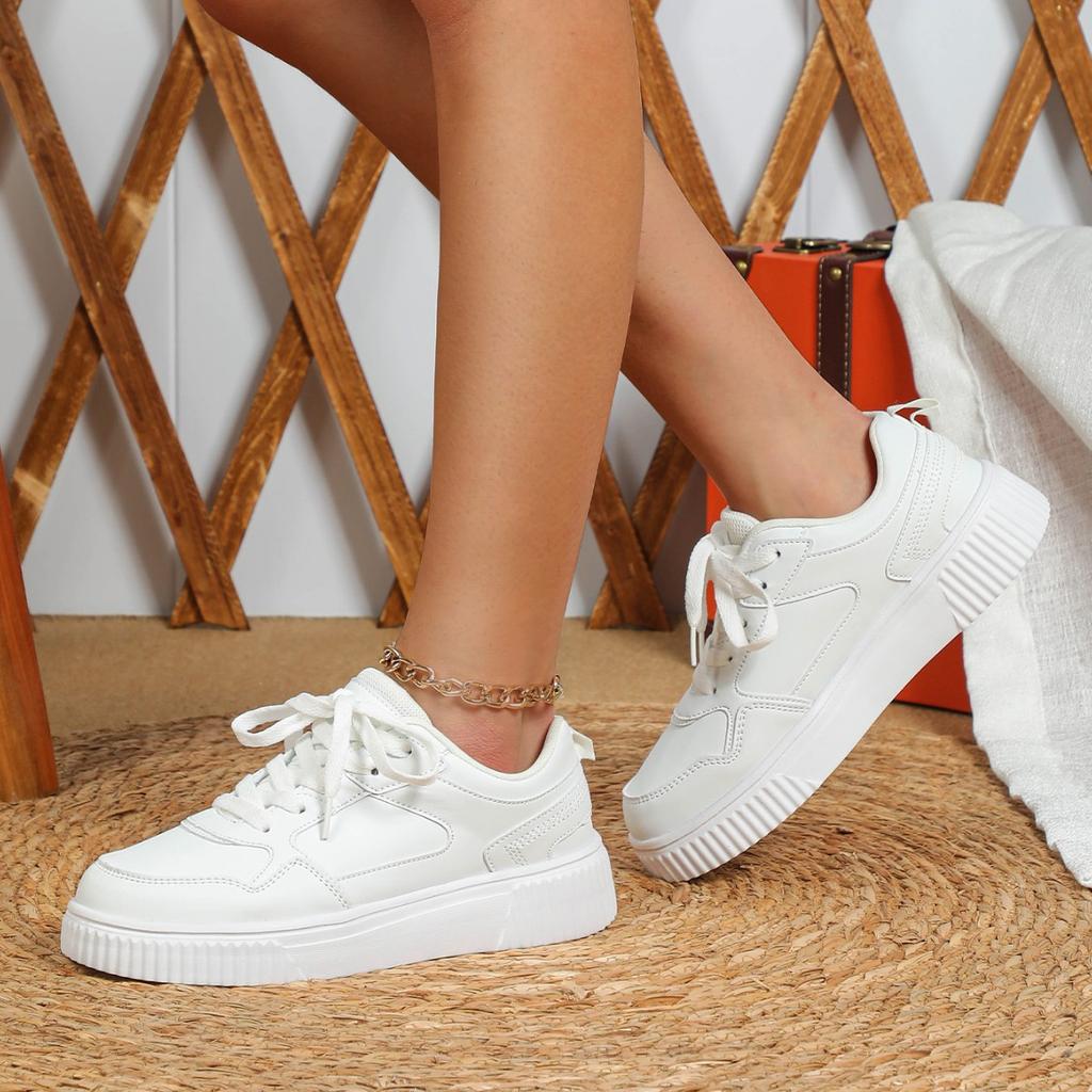 Classic Board Shoes Women Fashion PU Leather Sneakers Men Trendy Flats Casual Versatile Platform Shoes Lace-up Casual Trainers