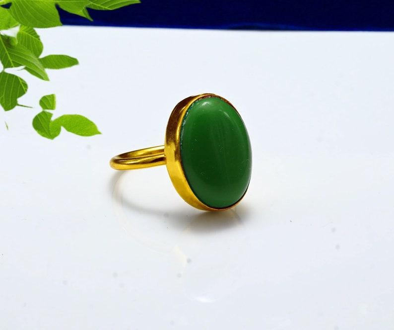 Green Onyx Gemstone Ring, Oval Ring, Yellow Gold Ring, Handmade Ring, 925 Sterling Silver, Statement Jewelry