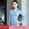 Women's Professional Yoga Suit with Chest Pads – Summer Pilates Training, Lapel, Long Sleeves, Outdoor-Ready Tight-Fitting Fitness Wear