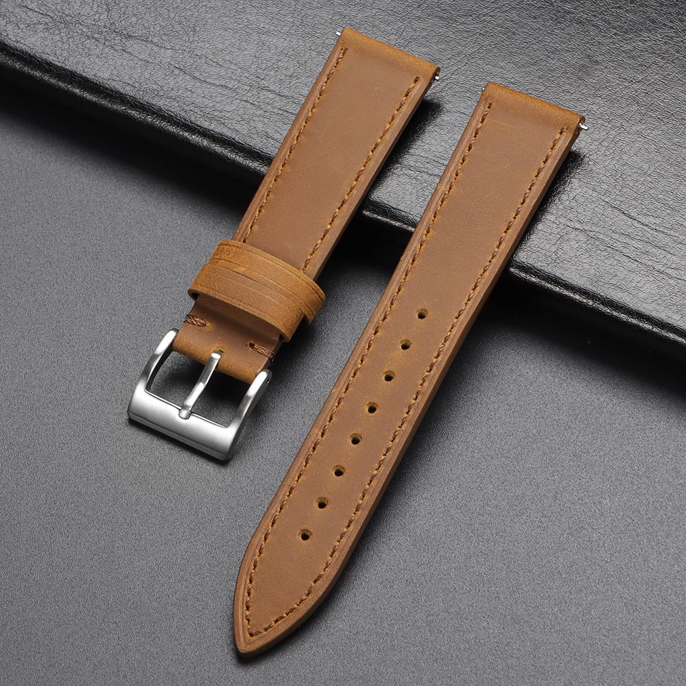 Vintage Stitching Leather Straps Universal Retro Brown Gray Cowhide Watch Band Soft Quick Release 18/19/20/21/22/24mm Bracelets