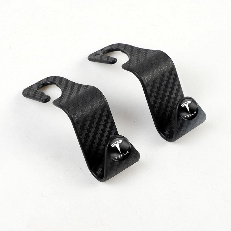 UBFMQ1 2Pcs Car Hooks Seat Back Organizer Holder Clips Auto Fastener Accessories Sticker For Tesla Model 3 Y Coil S Roadster X Bonina