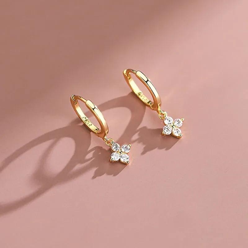 

Серьги-кольца из стерлингового серебра 925 пробы с иглой, в виде клевера, модные, элегантные, для свадебной вечеринки, аксессуары для ювелирных изделий, подарок для женщин, девушек золотой