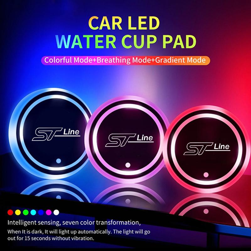 7 Colorful Led Light USB Charging Car LED Water Cup Coaster For Ford STLIne Mondeo Fusion Kuga Edge F150 FIESTA Focus Explorer