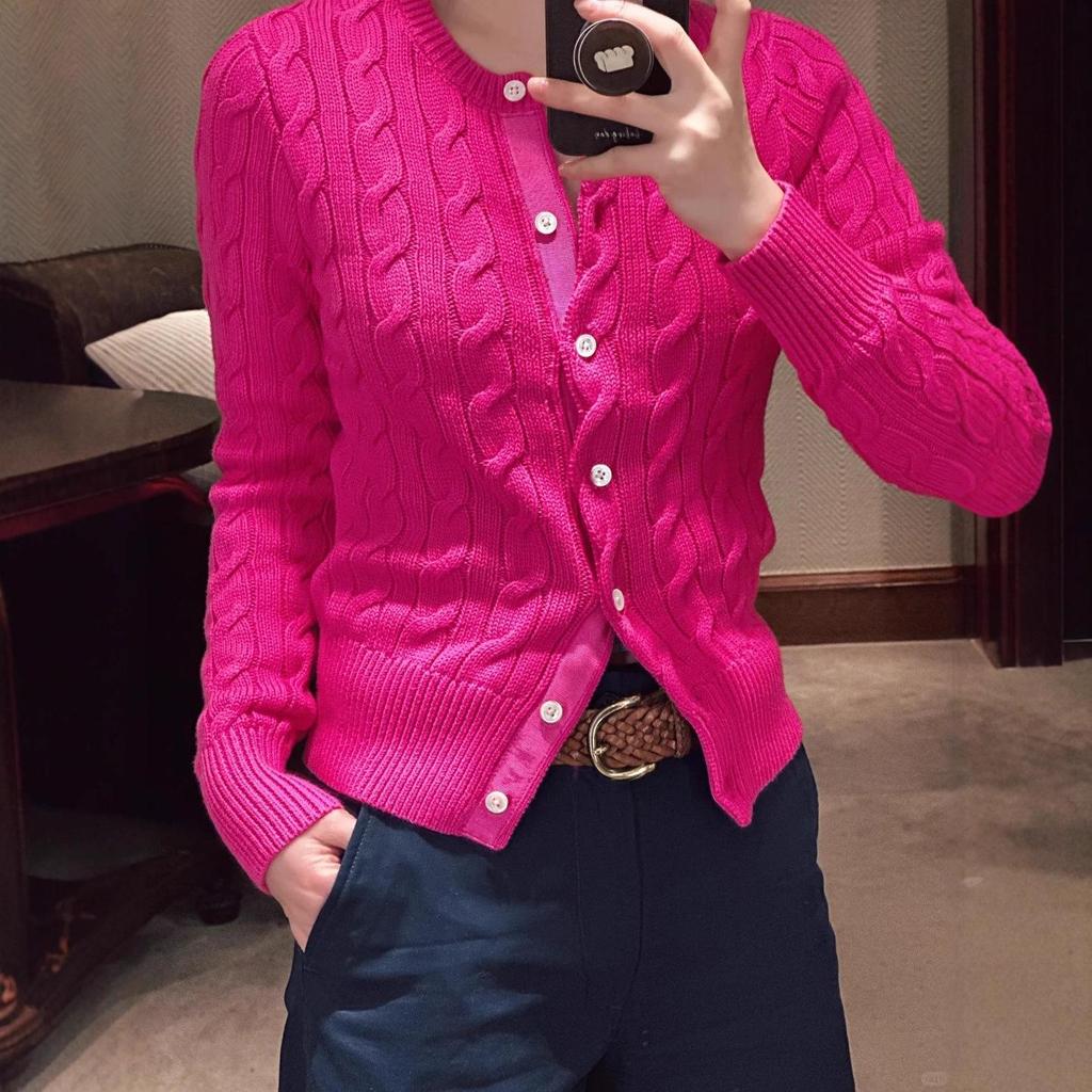 High-Quality Ralph 25 Early Autumn Cotton Cable Knit Sweater with Small Pony Embroidery - Round Neck, Long Sleeve Cardigan