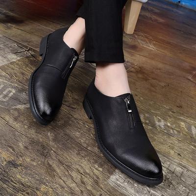 2025 New Four Seasons British Simple Soft Surface Business Dress Leather Shoes Men's Zipper Casual Leather Shoes