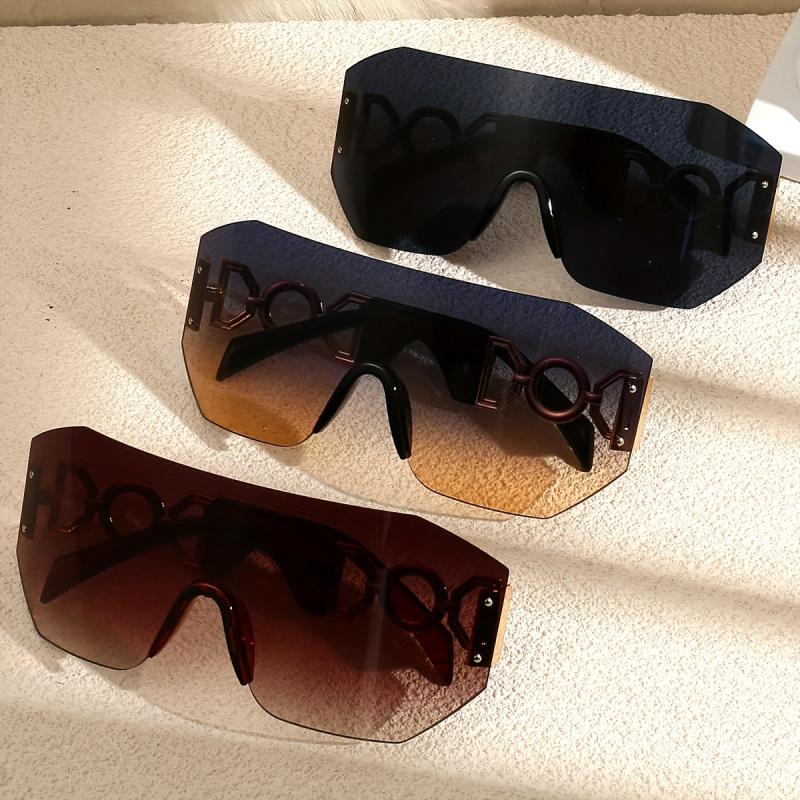 1 Oversized Rimless Rectangular Fashion Sunglasses - Y2K Luxury Classic Gradient Lens, Composite Frame, Ideal for Travel Fashion