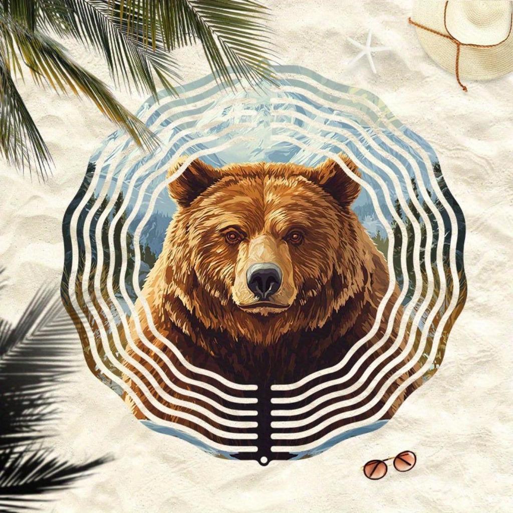 Metal Wind Chime with Rotating Brown Bear Design Outdoor Garden Decor Soothing Wind Powered Sound No Batteries Needed Handcrafted Gift