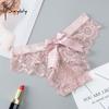 Damen Spitze Transparent Höschen Sexy Low Waist Unterwäsche Nahtlose Schleife Hohl Tanga