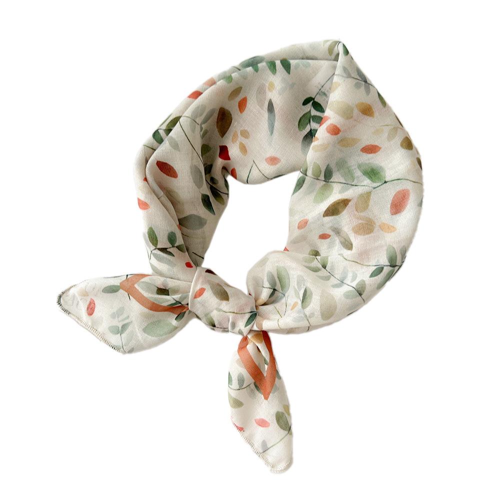 55cm Girls Cotton Linen Spring Square Scarf for Women Chic Headband Fashion Decorative Hairband Floral Neck Scarf