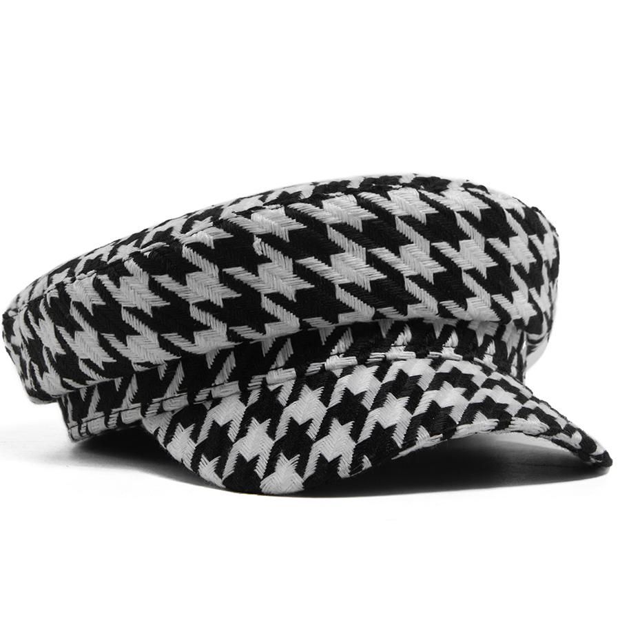 Visgraat Baret Nieuwsjongenspet Dames Vintage Geruit Bakkerspet Casual Vizier Platte Petten Dames Voor 56-58cm Hoofdomtrek