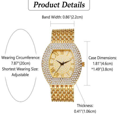 Seiko Analog Quartz Watch with Wide Strap: Men's Square Roman Numeral Watch with Zirconia and Diamonds, Adjustable Stainless Steel Watch for Women, Un