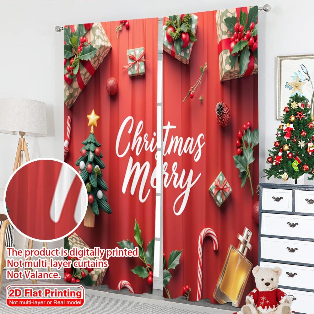 2pcs 2D flat printing Christmas Window Curtains Christmas Merry Gifts Trees Fabric Without Electricity Birthday Party Perfect