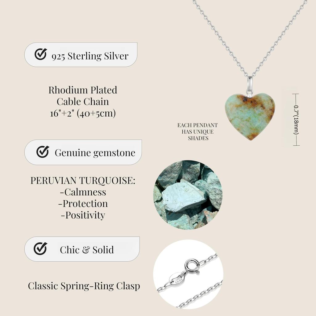 Peruvian Turquoise Heart Necklace Silver Chain for Women [KOAI]