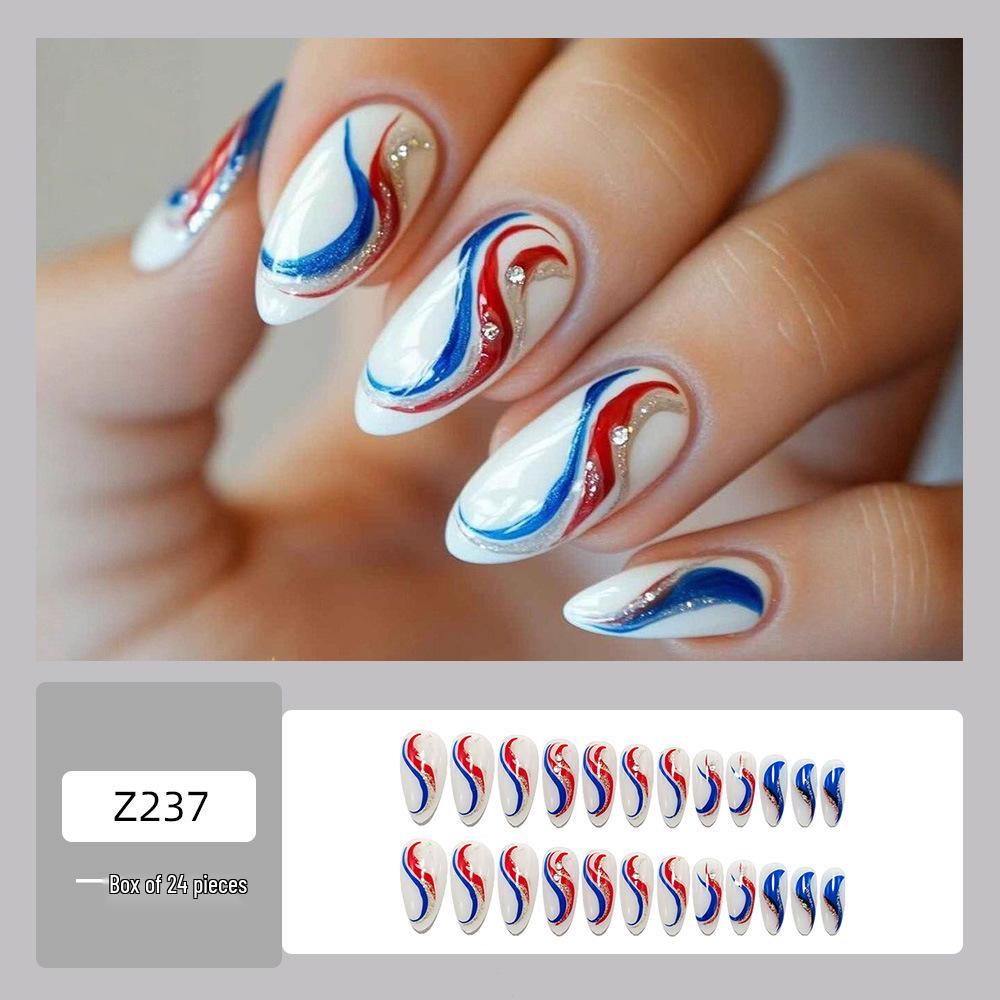 

Red and Blue Wavy Line Design Wearable False Nails with Removable Nail Art Stickers