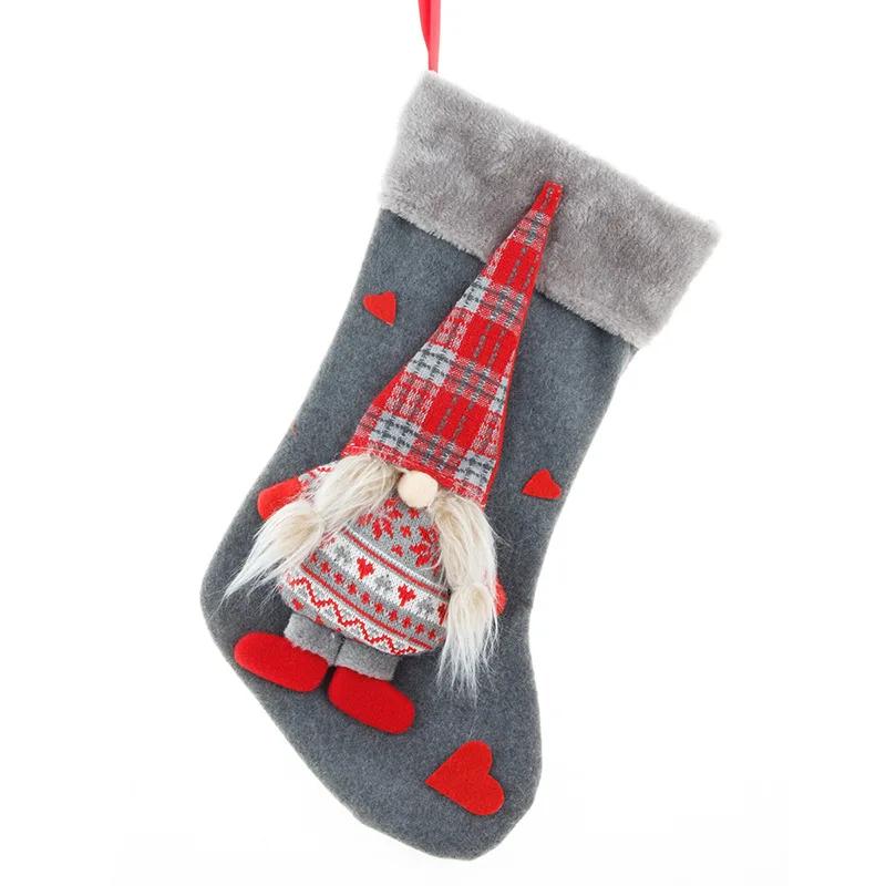 Cute Christmas Stockings Socks Fireplace Hanging Stockings Plush Personalized Home Party Decoration with Snowman Santa Elk Bear