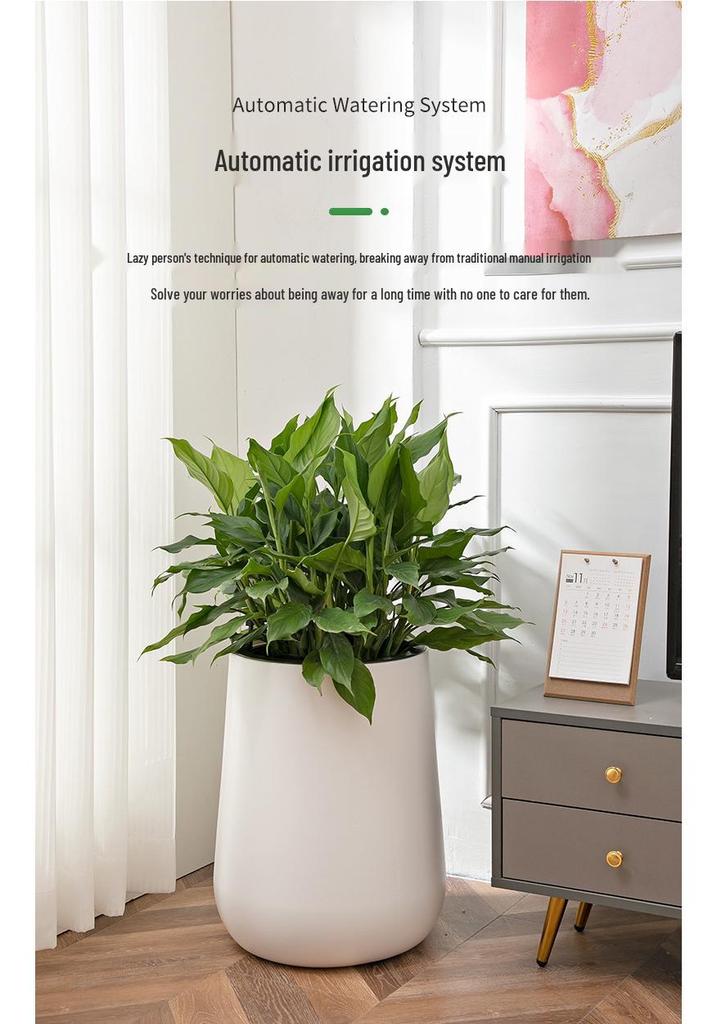 Nordic Creative Self-Watering Large Round Rattan Style Indoor Flower Pot for Green Plants