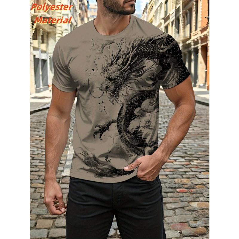 

Vintage Chinese Loong Men s Short Sleeve Top Cool Animal Pattern 3D Print T-shirt Summer Casual Fashion Street O-Neck Clothing XXS