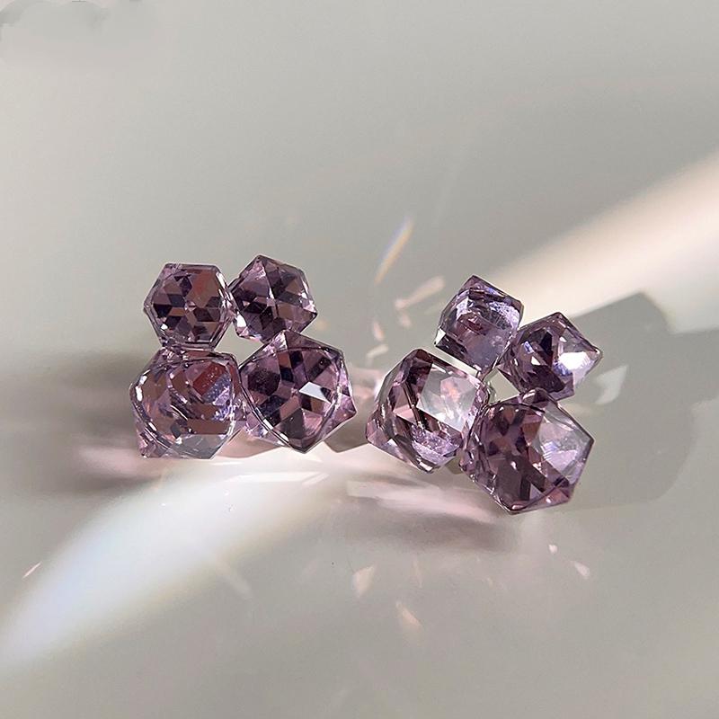 New Dazzling Square Women's Stud Earrings Shiny Purple Crystal Bling Simple Earrings for Female Party Ear Y2K Jewelry