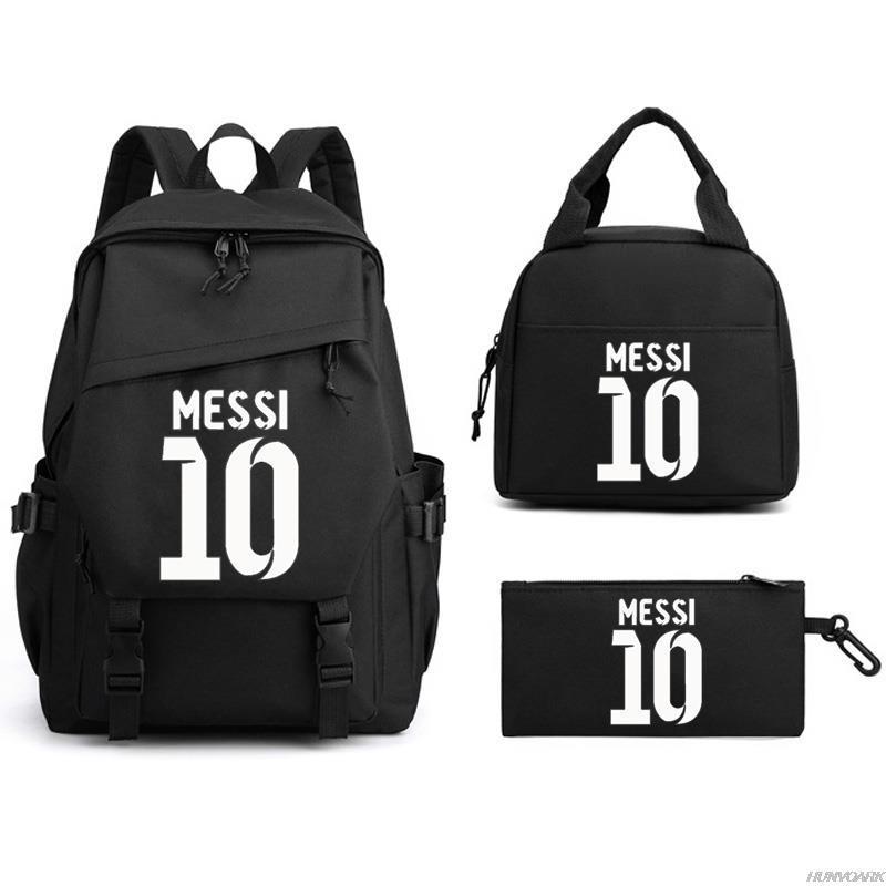 Football Star Peripheral Backpack, Primary And Secondary School Student Schoolbag Three-Piece Set, Lunch Bag, Pencil Bag Set, College Style