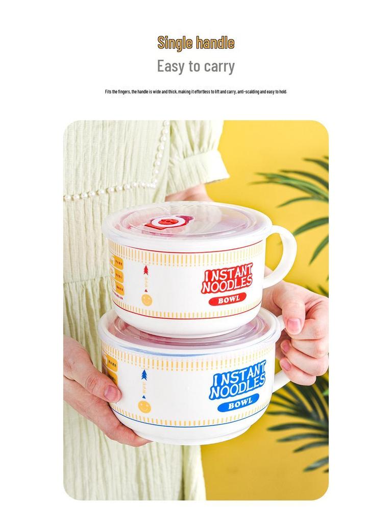 Japanese Ceramic Ramen Bowl Set: Includes Lid, Handle Bowl, Spoon, Chopsticks, and Gift Box - Perfect for Home, Dorm, and Lunch.