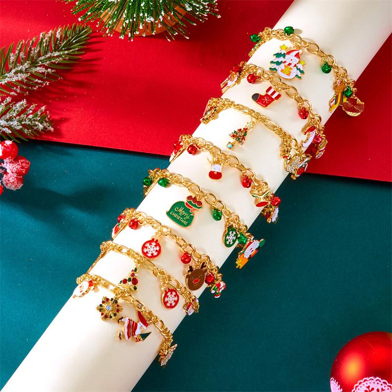 Christmas Tree Stan Claus Snowman Elk Metal Charms Chain Bracelets for Women Girls Xmas Tree Bracelet Jewelry Gift Adjustable