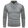 Pánský podzim Zimní svetr Umělý dvoudílný Dlouhý rukáv Knoflíky s klopou Pruhovaný svetr Pletený Slim Fit Měkký Teplý Elastická klopa Pánský Svetr v obchodním stylu