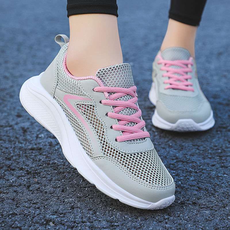 Sommer Hohlmaschen Atmungsaktive Lässige Sportschuhe für Damen Weiß Weiche Sohle Leichte Laufschuhe Einzelne Mesh-Schuhe