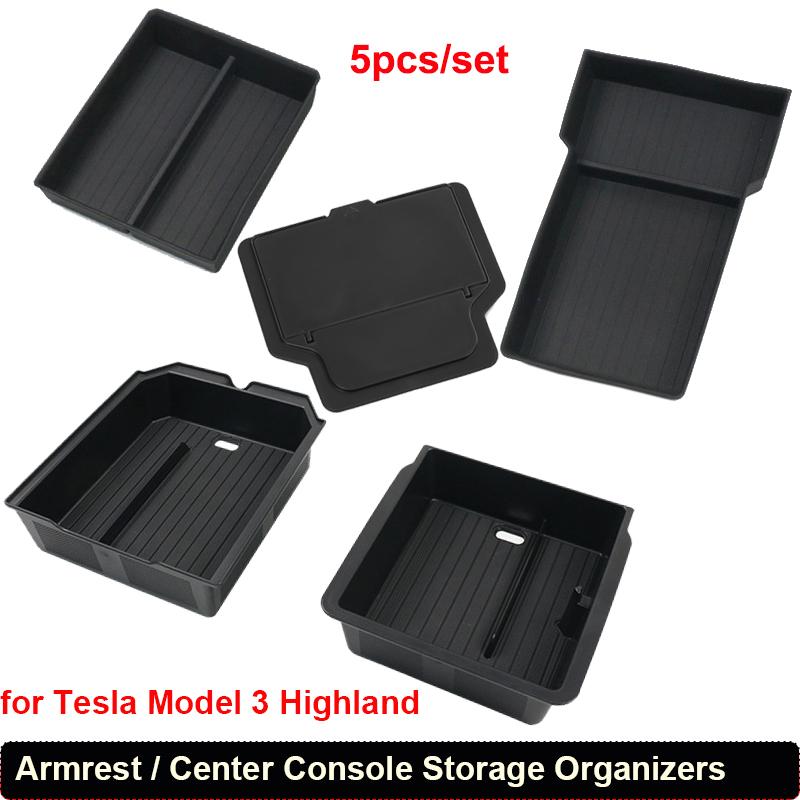 For Tesla Model Y Juniper 2025 Center Console Storage Organizer Box Tray Model 3 Highland 2024 Armrest Box Hidden Accessories