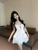 Summer new sexy celebrity halter bow splicing suspender solid color ruffle leaf base dress women