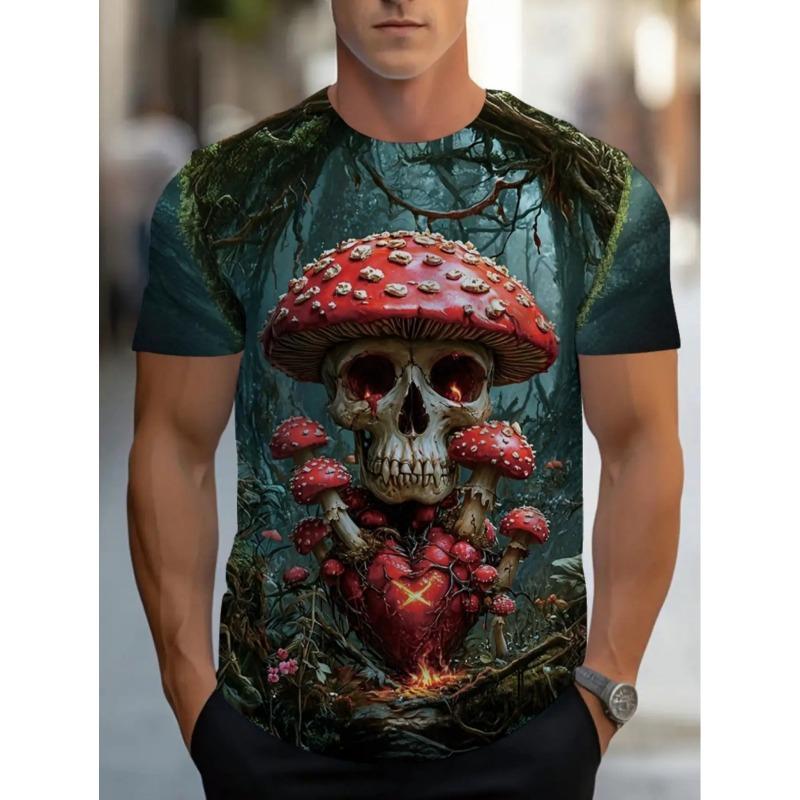 Funny Summer Men's 3D Mushroom Print T-Shirts Psychedelic Colors Streetwear Tee Casual Fashion Short Sleeves Top Mens Clothing