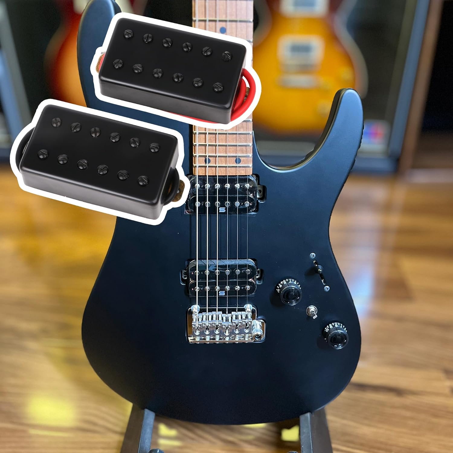 Yibuy Black 50mm/52mm Bridge & Neck Humbucker Pickups Set for Electric Guitar Set of 2