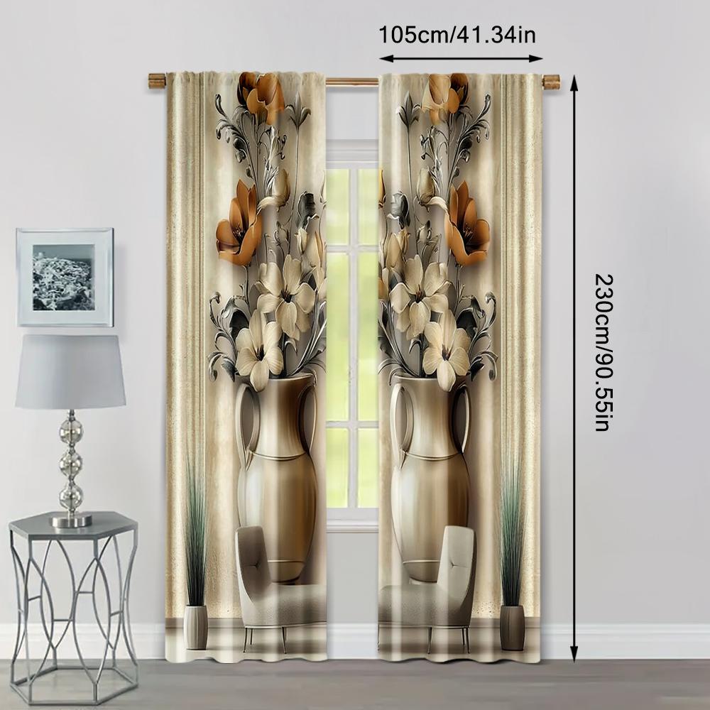 2pcs   Curtains 2D print Vase Floral Print Versatile Fabric (without rod) Outdoor Decorations Ldeal for Living Room and Bedroom