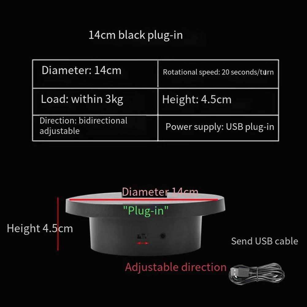Elektrischer Drehteller, 360° drehbar, verstellbar, USB-wiederaufladbar, geeignet für Video-Requisiten, Schmuck, Schuhe usw.